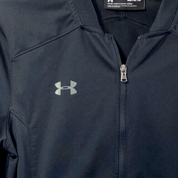 Under Armour Jacket Mens Medium Black Full Zip Lightweight Pockets‎ Logo - Picture 5 of 11